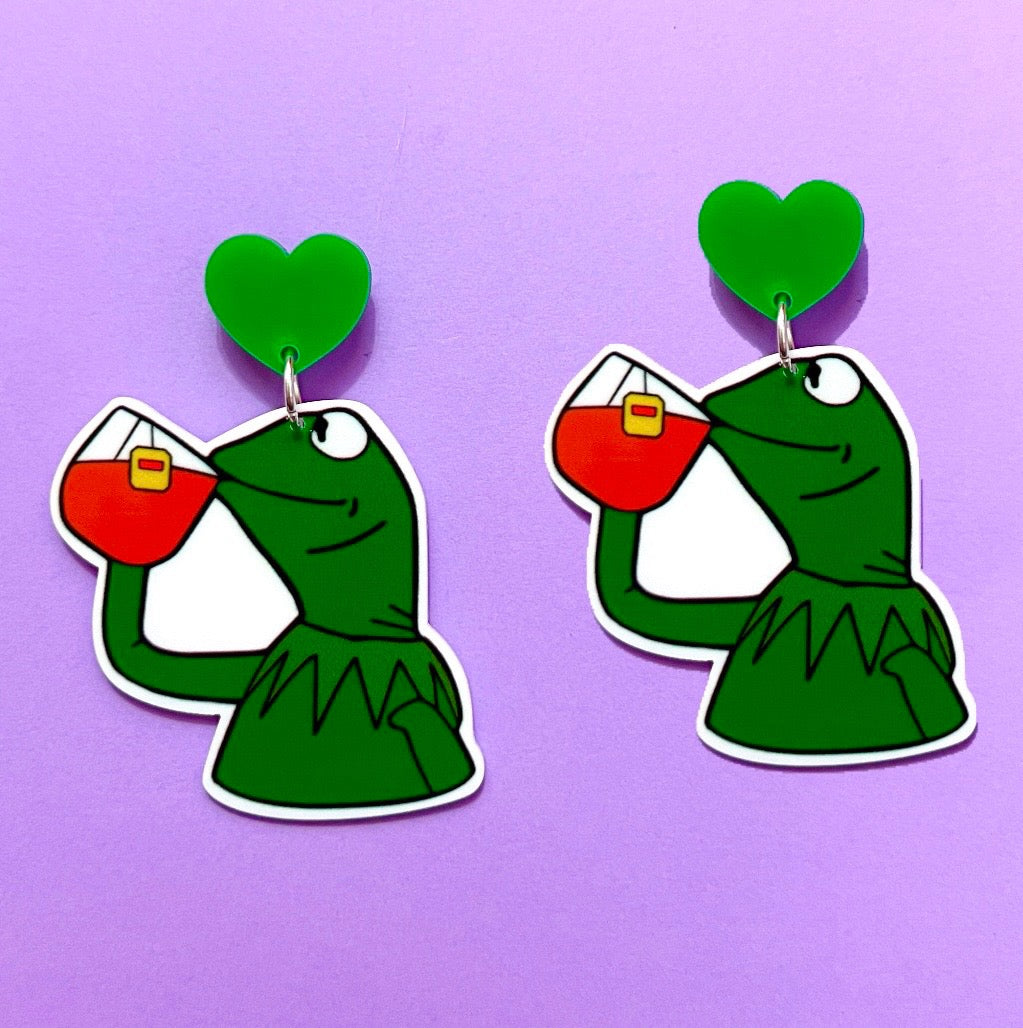 Kermit Tea Sipping Inspired Drop Earrings