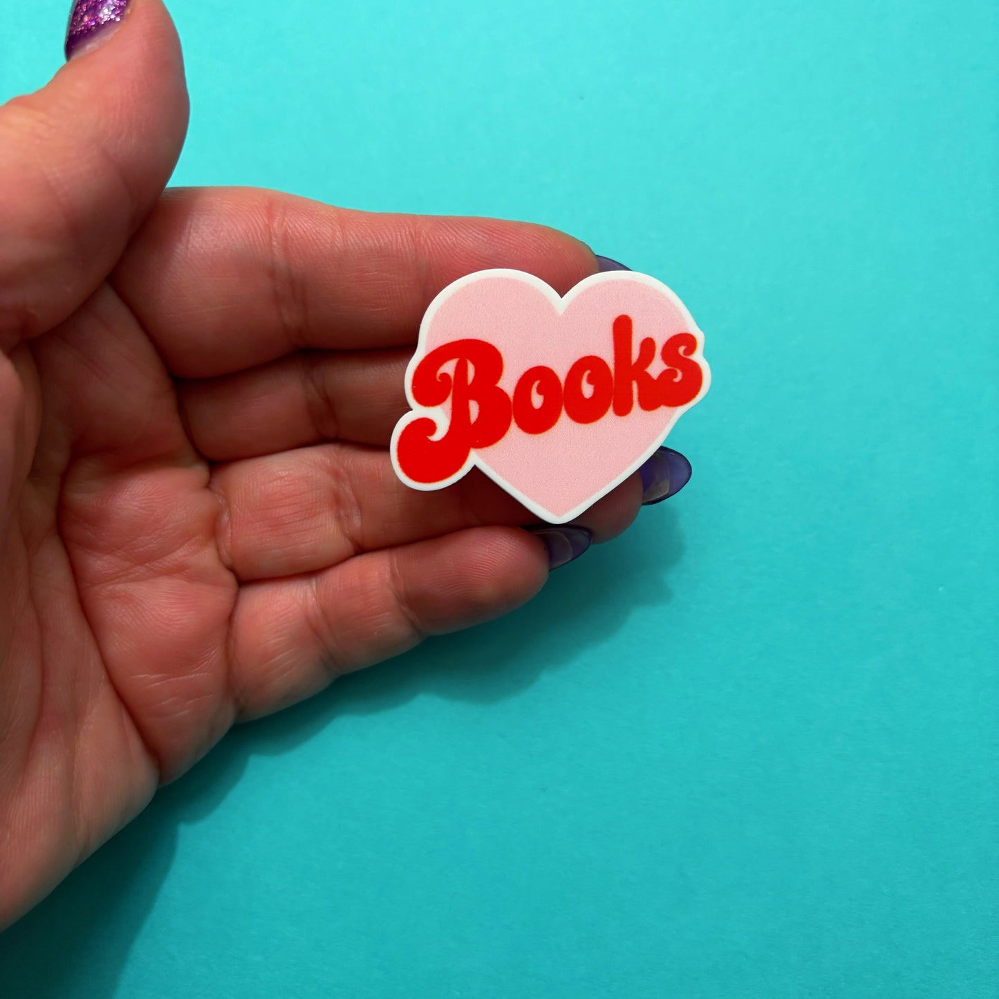 Pink Retro Books Heart Pin