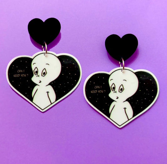 Friendly Ghost Heart Acrylic Drop Earrings