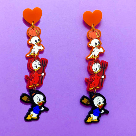 Duck Nephews Halloween Tiered Acrylic Drop Earrings