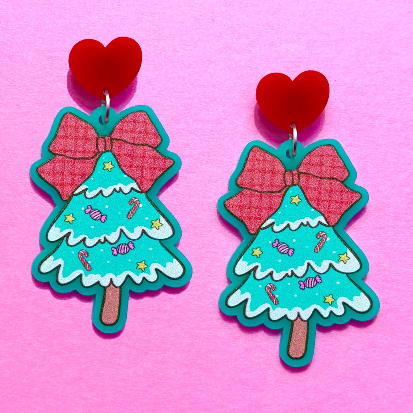 Coquette Bow Christmas Tree Drop Earrings