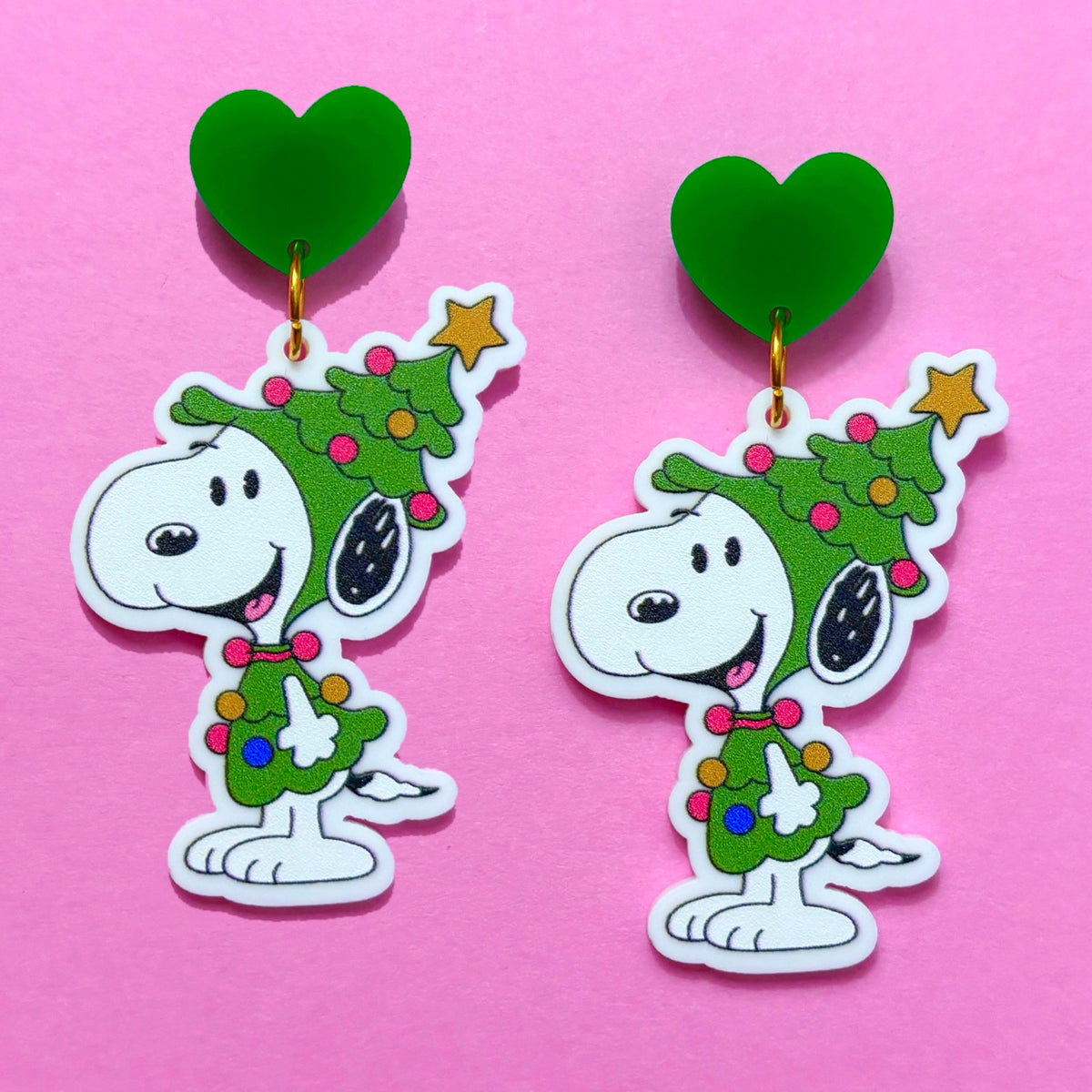 Christmas Tree Beagle Drop Earrings