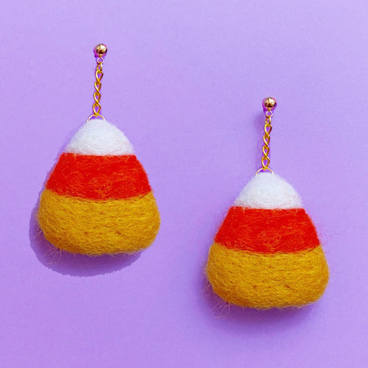 Harvest Candy Corn Wool Felt Drop Earrings