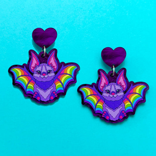 90s Neon Spooky Bat Drop Earrings