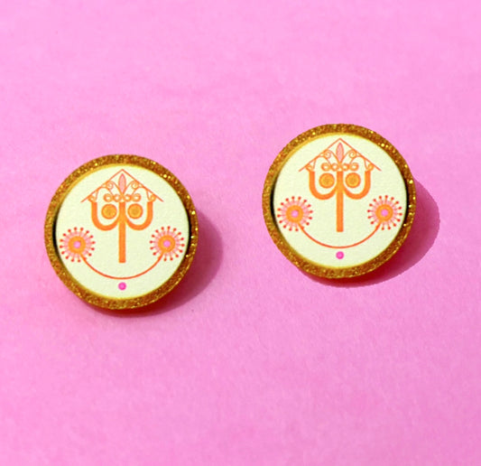 Small World Clock Face Glitter Post Earrings