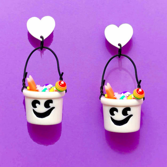 Ghost Bucket 3D Drop Earrings