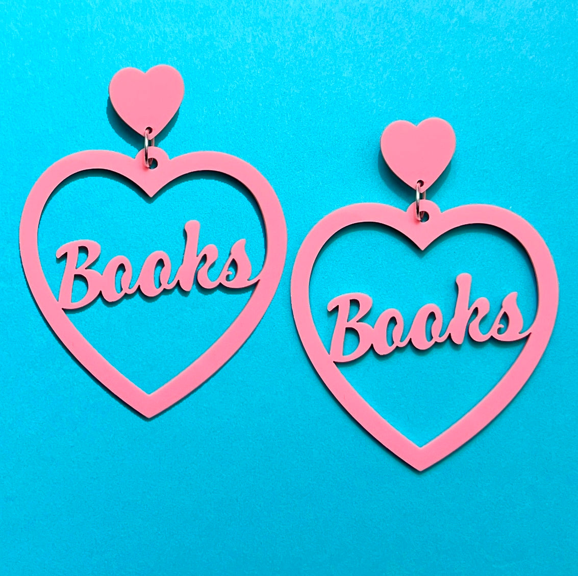 Pastel Pink Books Heart Drop Earrings