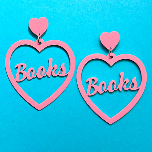 Pastel Pink Books Heart Drop Earrings