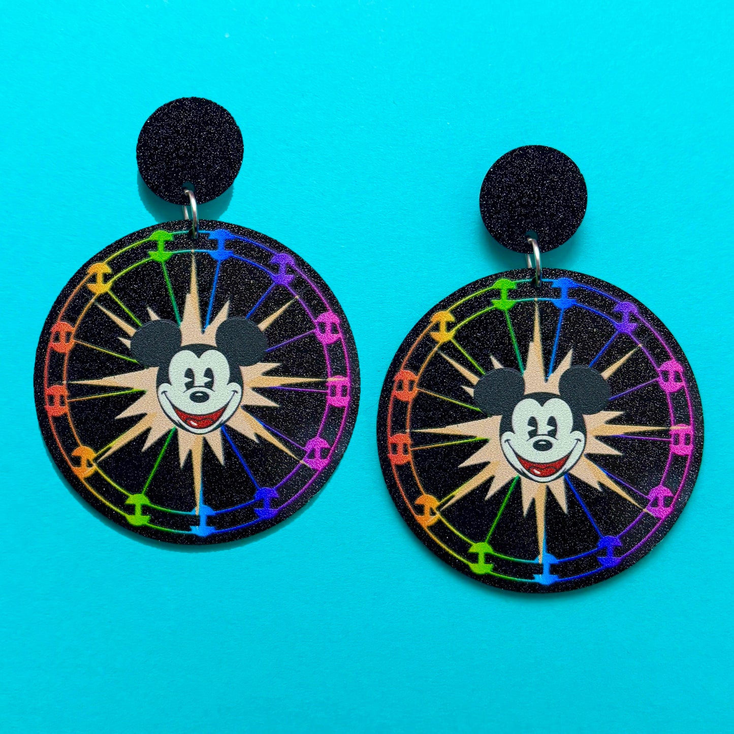 Mouse Rainbow Funwheel Sparkle Drop Earrings