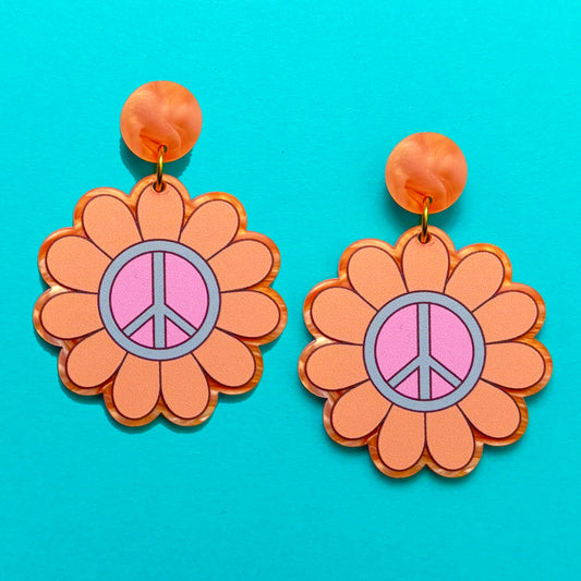 Peace Sign Flower Drop Earrings