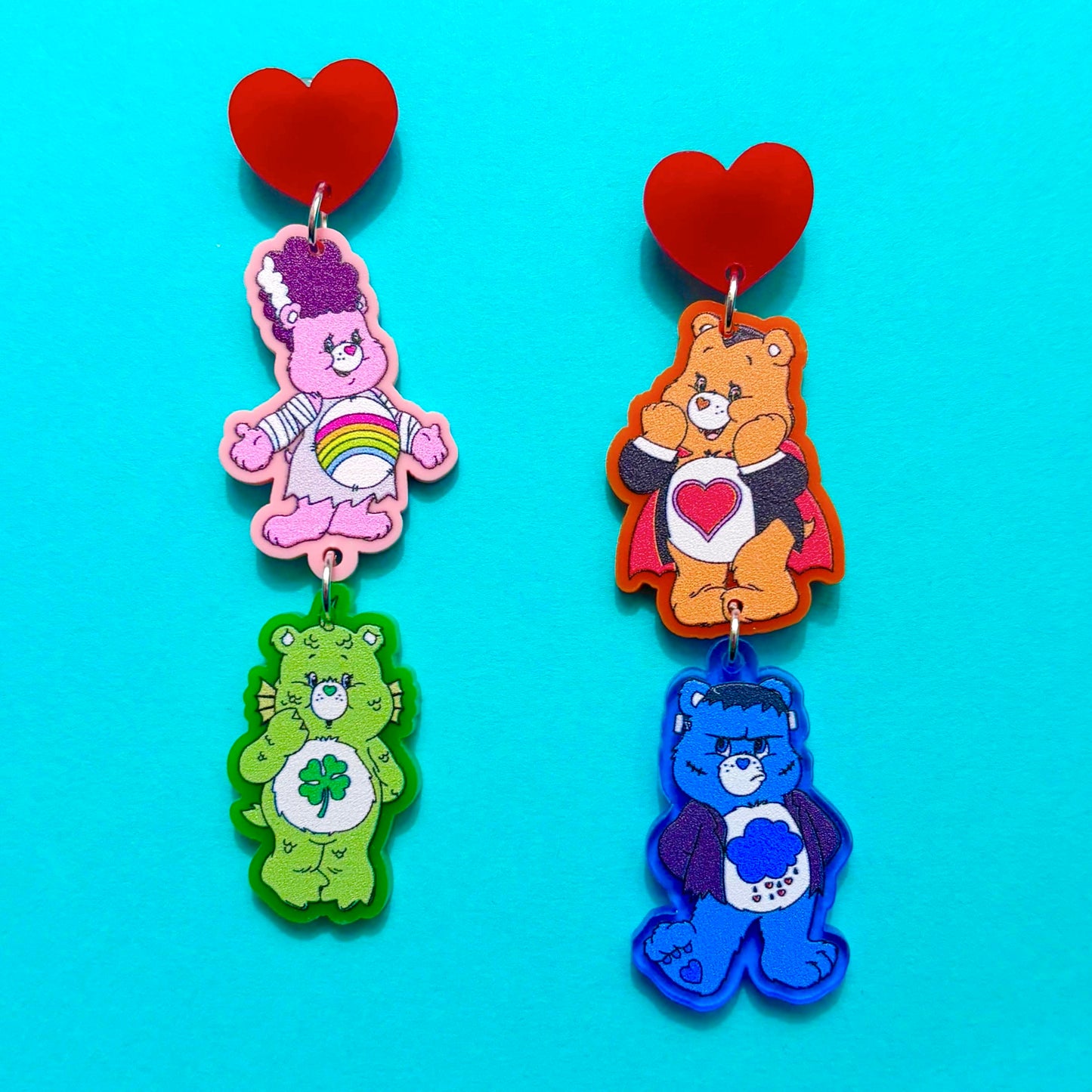 Monster Rainbow Bears Tiered Drop Earrings