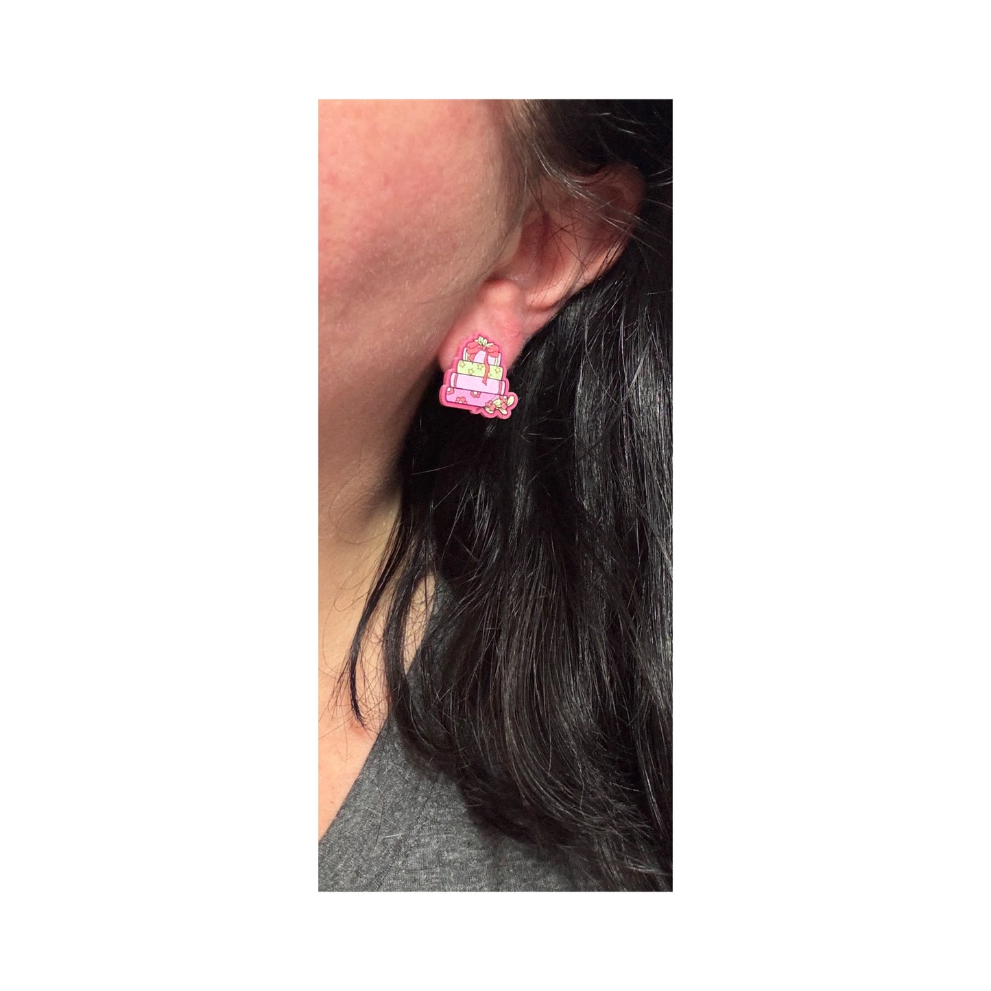 Pink Holly Bookmas Stack Post Earrings