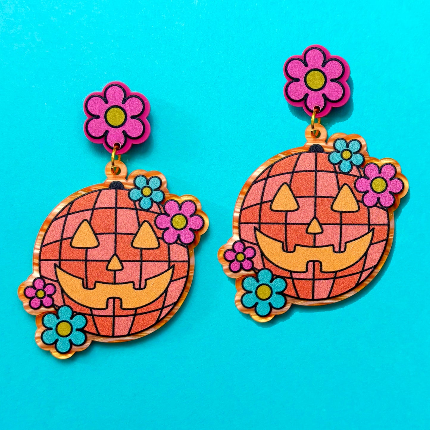 Groovy Disco Ball Pumpkin Drop Earrings