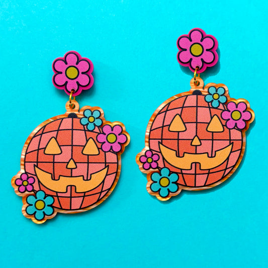 Groovy Disco Ball Pumpkin Drop Earrings