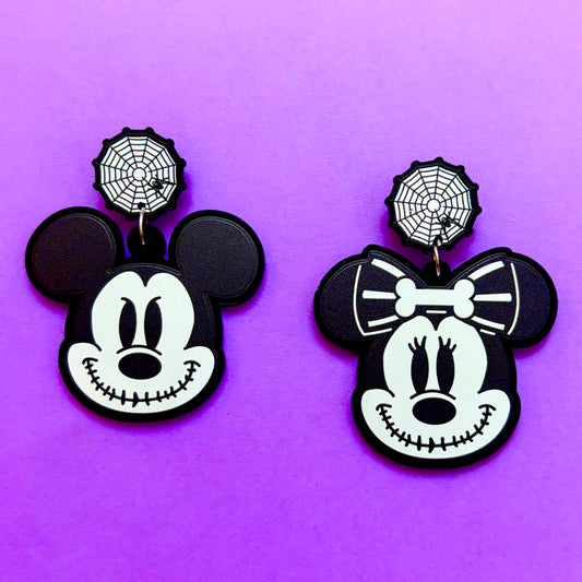 Mouse Skeleton Couple Head Drop Earrings