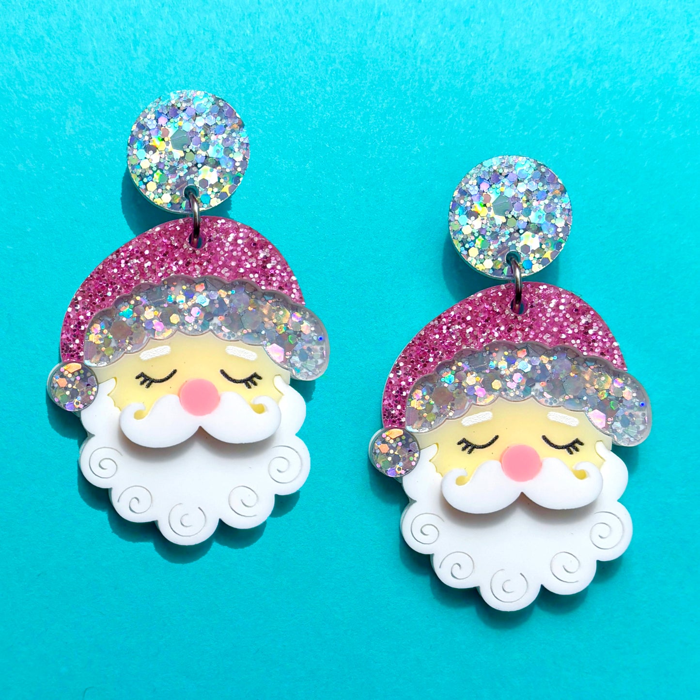 Pink Sparkle Santa Drop Earrings