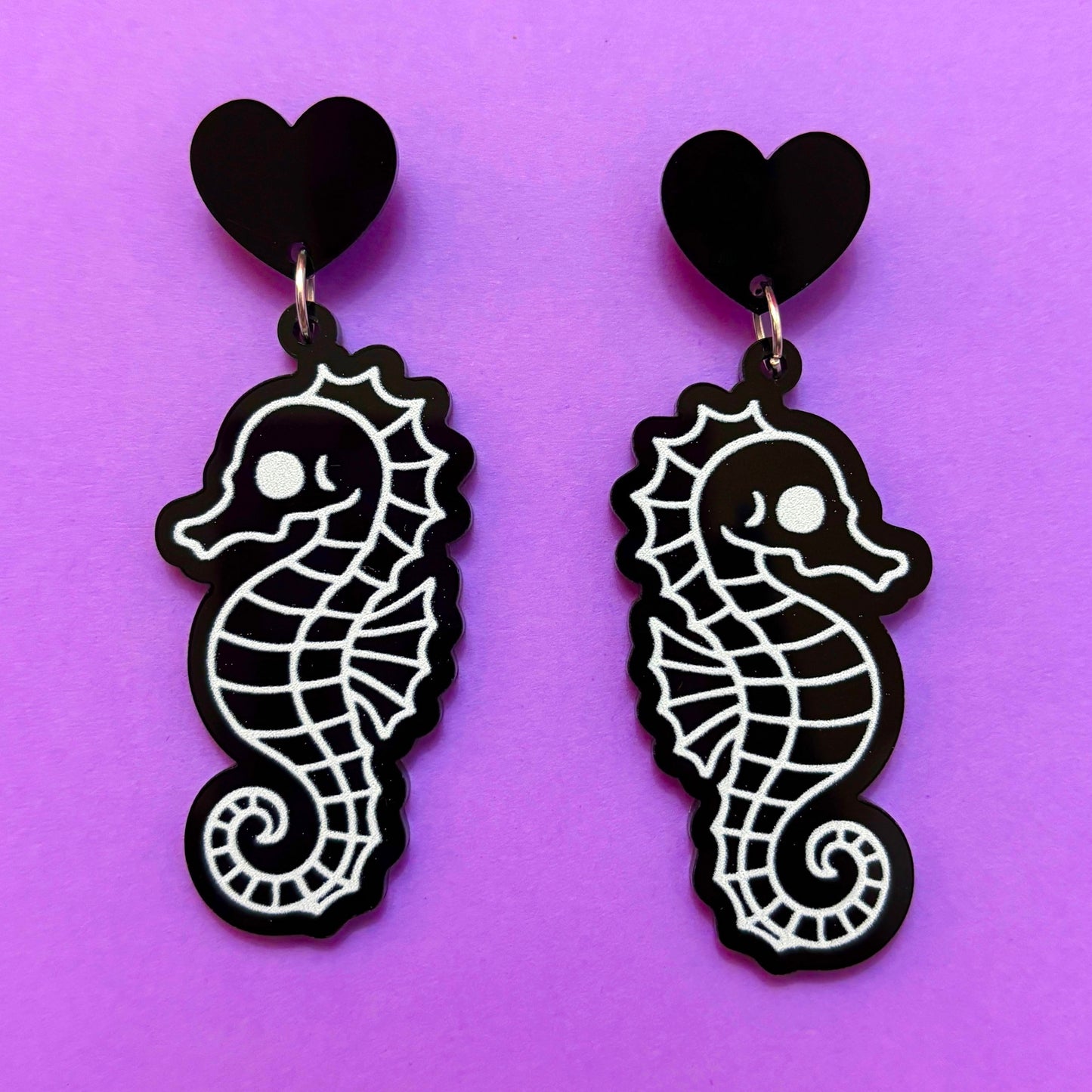 Skeleton Seahorse Floatie Drop Earrings