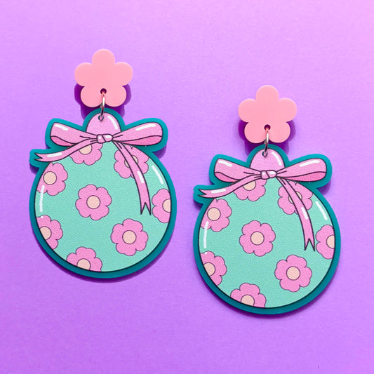 Mint & Pink Groovy Ornament Drop Earrings