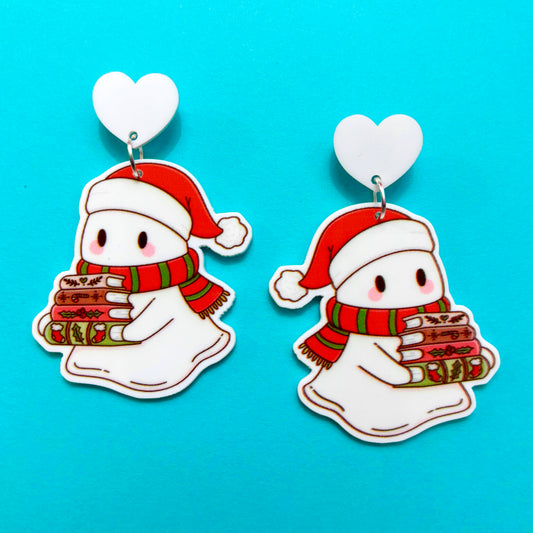 Bookish Christmas Ghost Drop Earrings