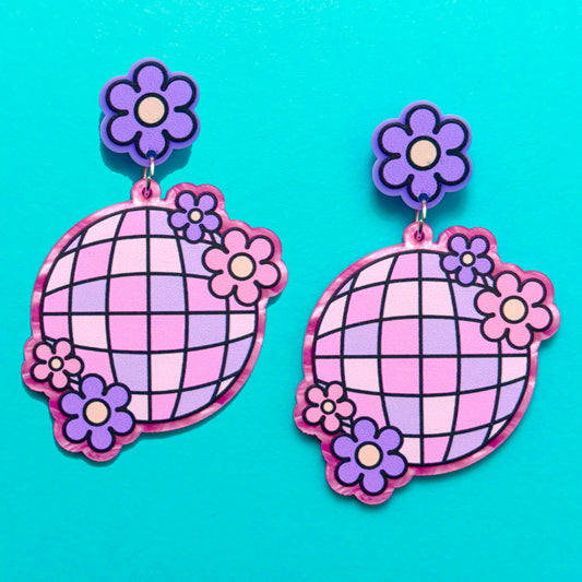 Pastel Groovy Disco Ball Drop Earrings