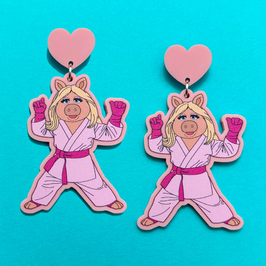 Karate Queen Piggy Drop Earrings