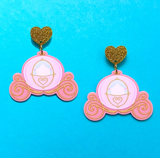Pink Enchanted Carriage Drop Earrings
