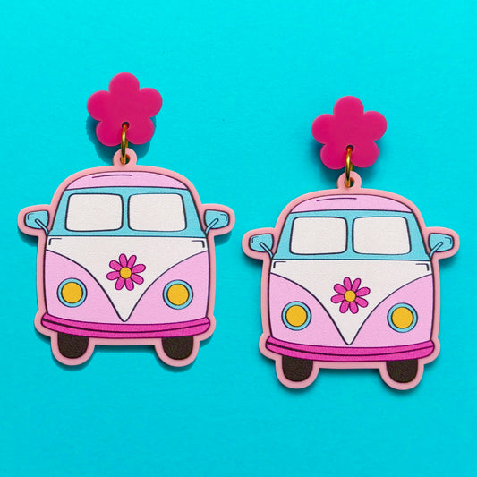 Pink & Aqua Groovy Van Drop Earrings