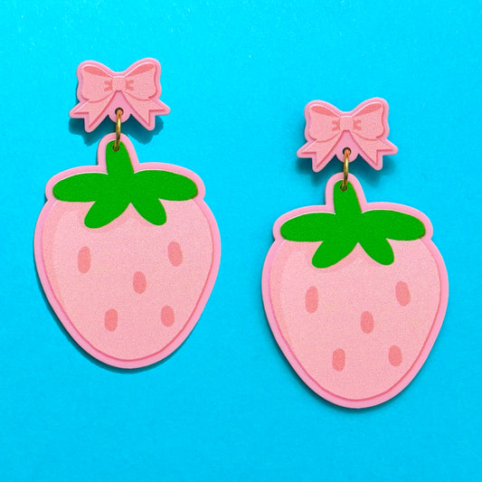 Pastel Strawberry Bow Drop Earrings