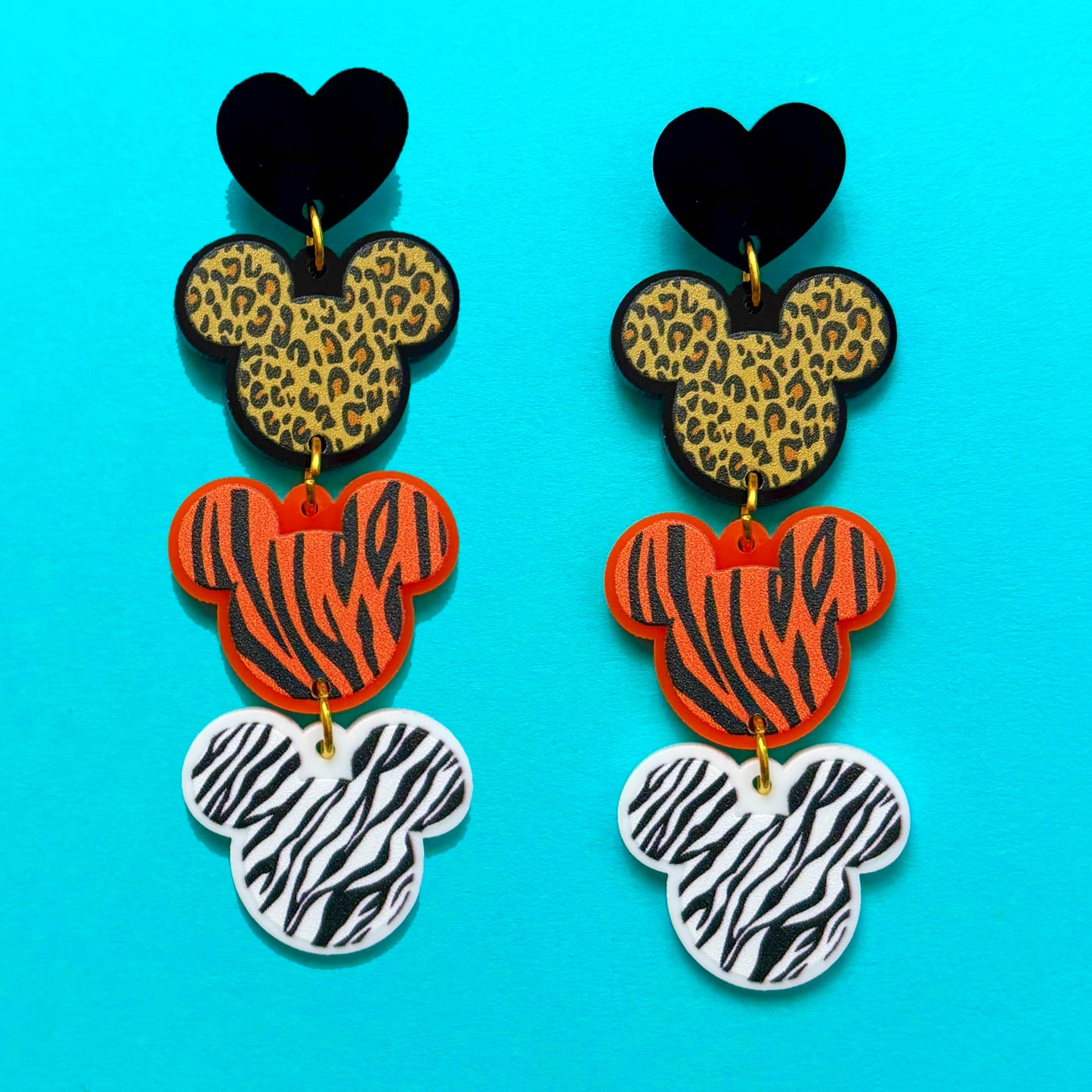 Mouse Animal Print Tiered Drop Earrings