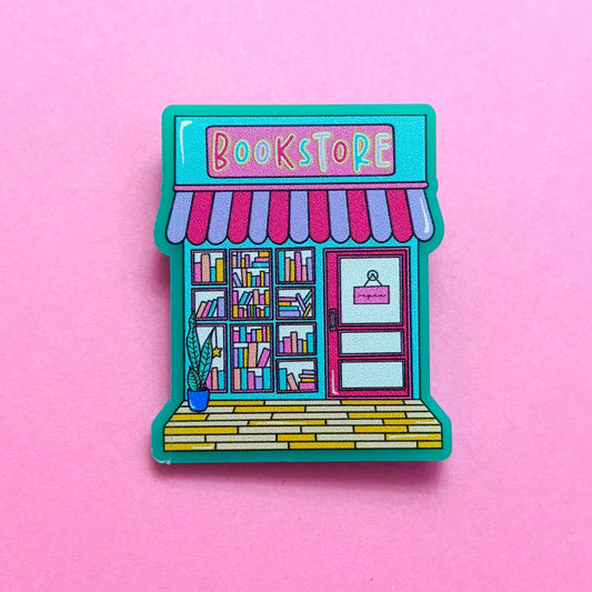Aqua & Pink Bookstore Pin