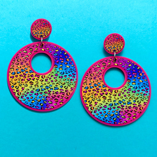 Neon Leopard Print Round Drop Earrings
