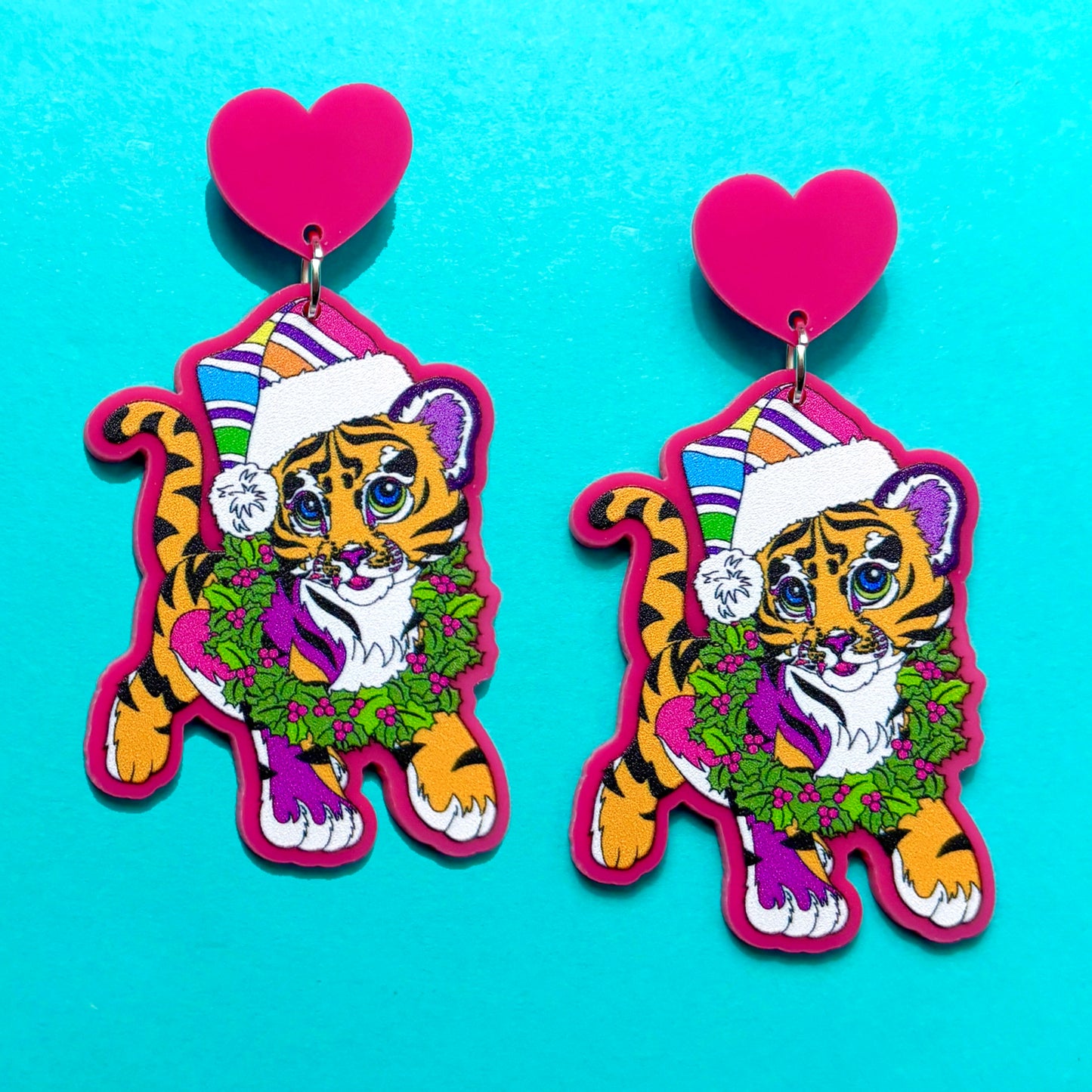 Christmas 90s Neon Tiger Drop Earrings