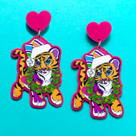 Christmas 90s Neon Tiger Drop Earrings