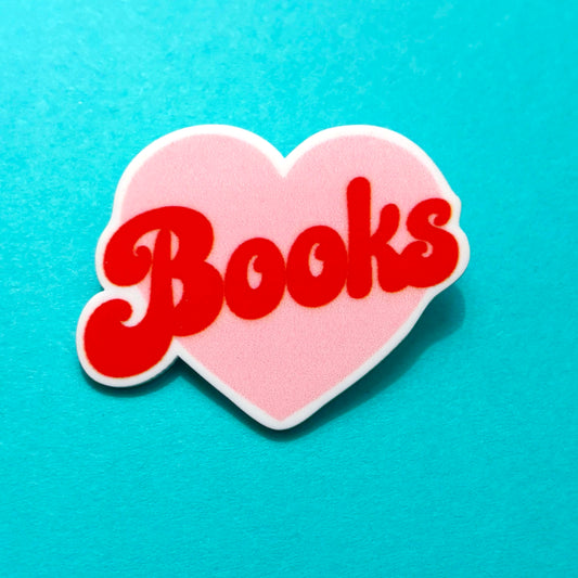 Pink Retro Books Heart Pin