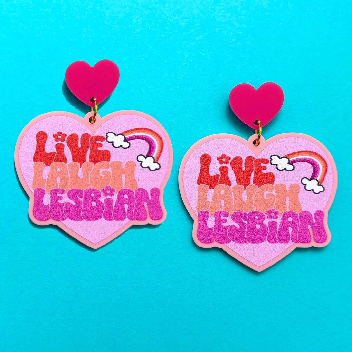 Live Laugh Lesbian Heart Drop Earrings