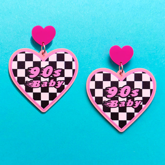 90s Baby Heart Acrylic Drop Earrings