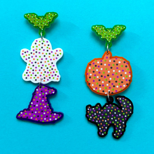 Spooky Circus Animal Cookies Tiered Drop Earrings