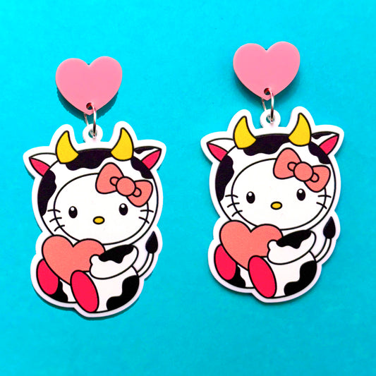 Kitty Cow Valentine Drop Earrings