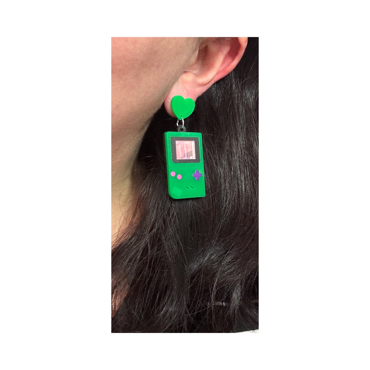 Green Gameboy Drop Earrings
