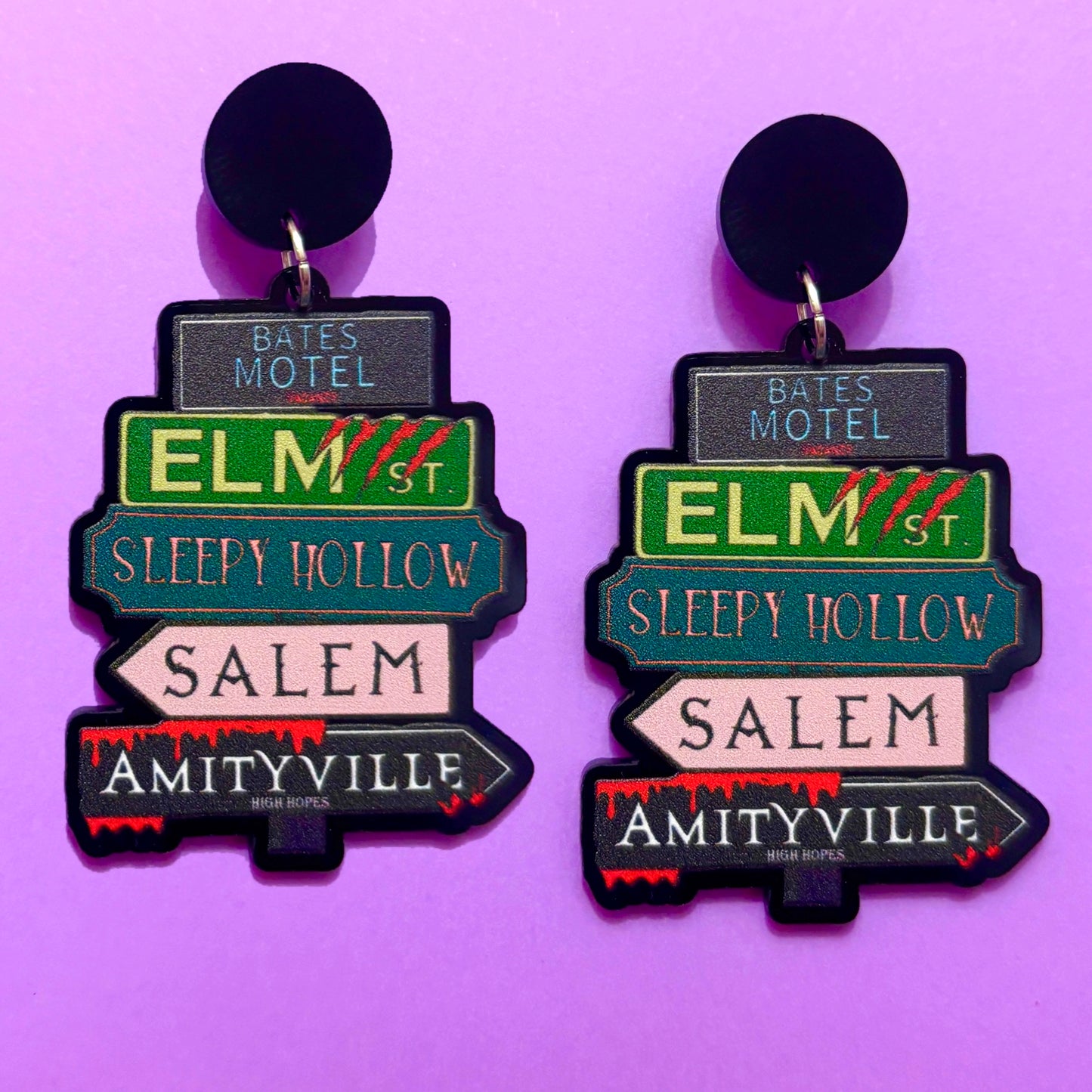 Horror Street Signs Drop Earrings