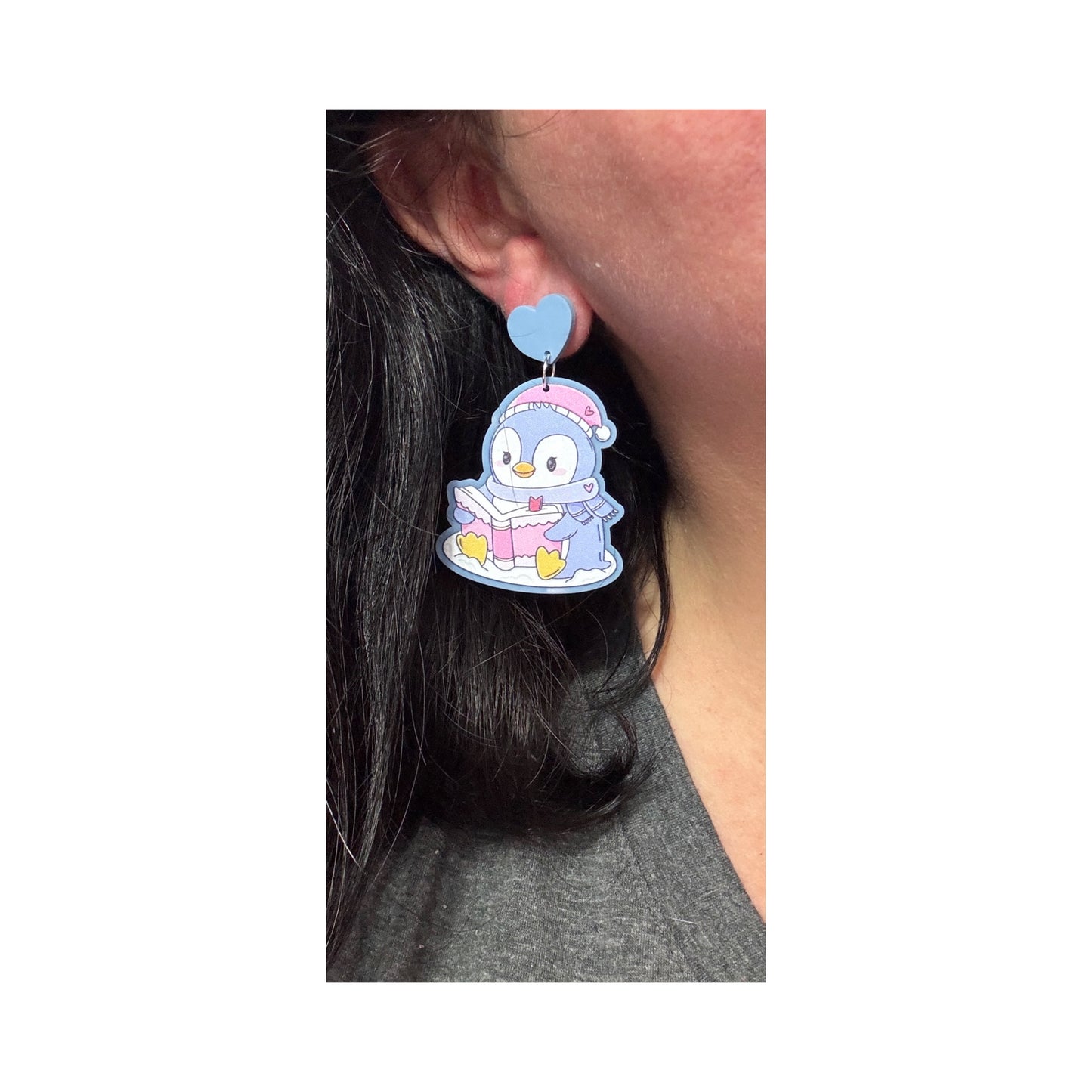 Bookish Winter Penguin Drop Earrings