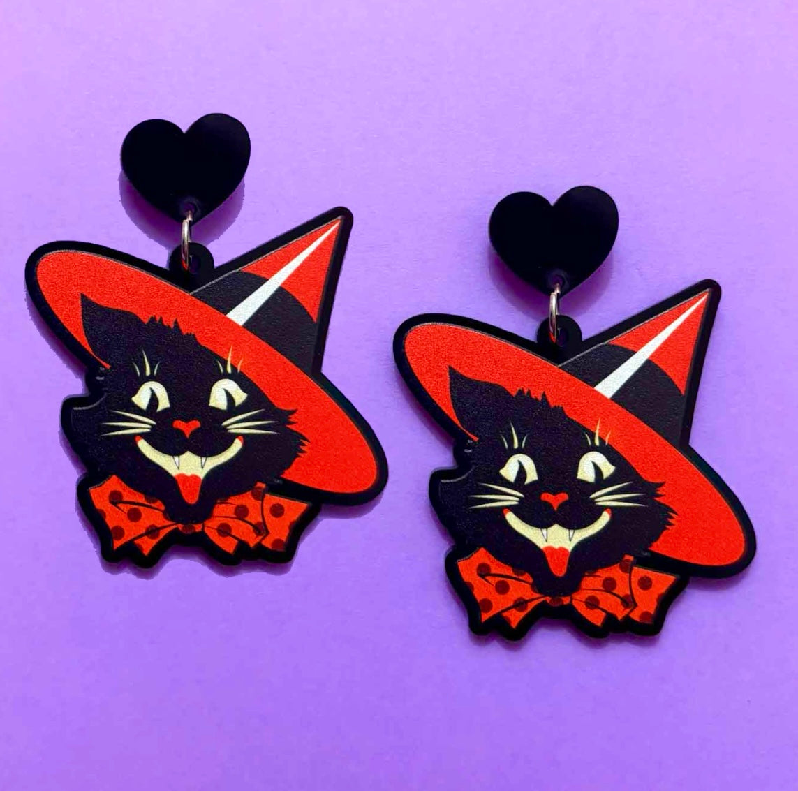 Retro Witchy Cat Drop Earrings