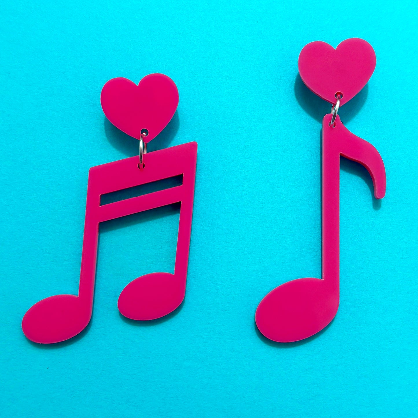 Pink Music Notes Drop Earring