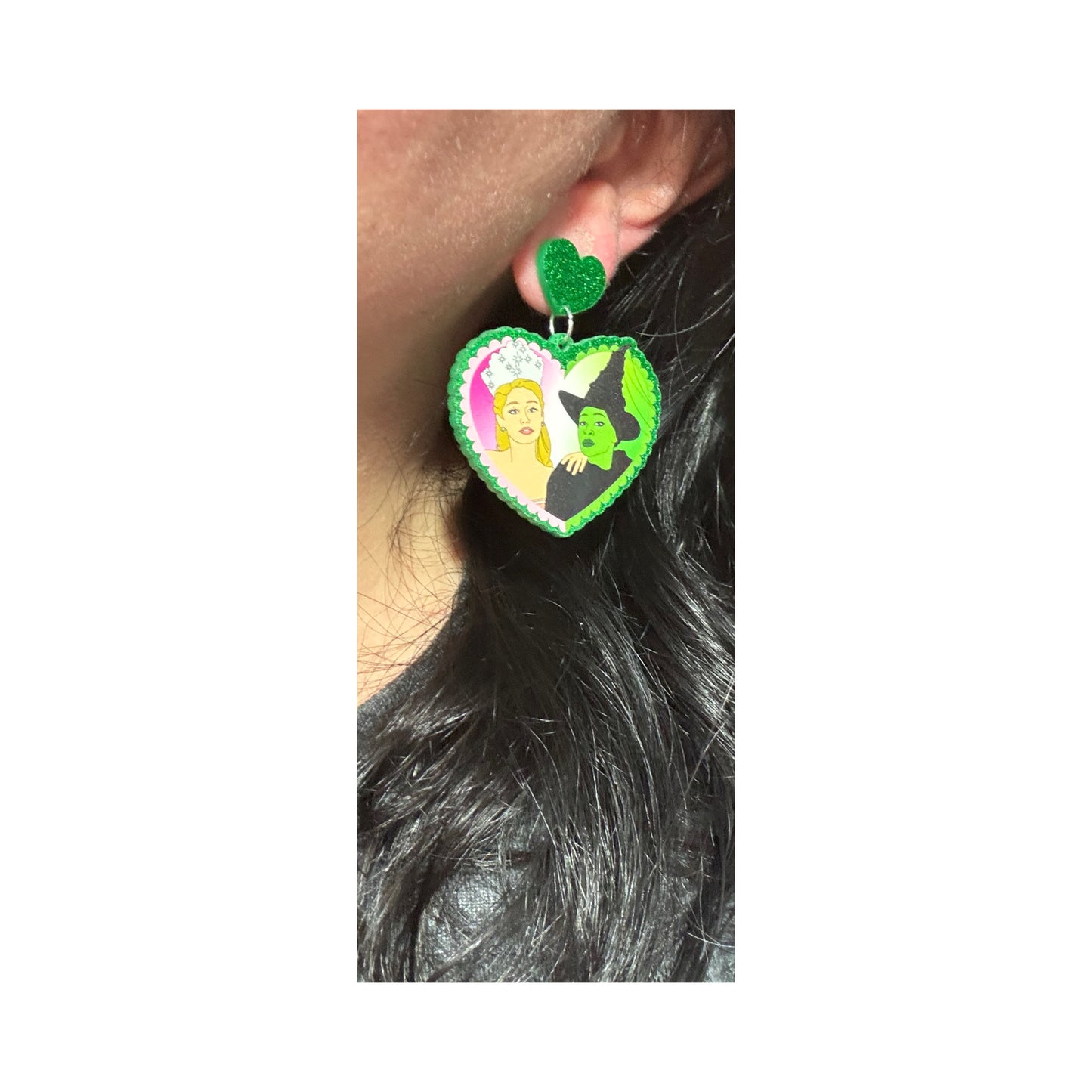Elphie & Glinda Heart Sparkle Drop Earrings
