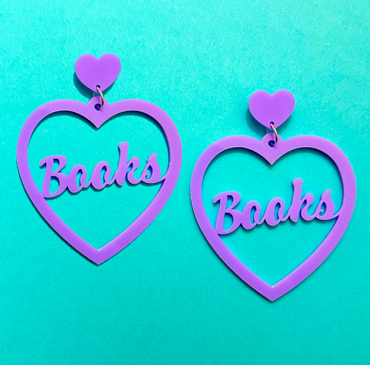 Lavender Books Heart Acrylic Drop Earrings