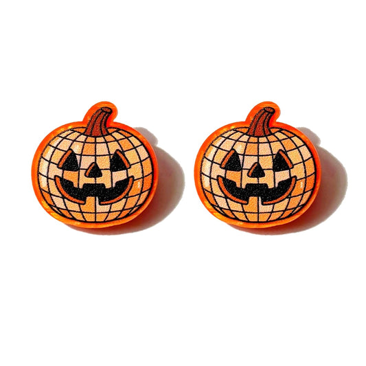 Jack-o’-lantern Disco Ball Post Earrings