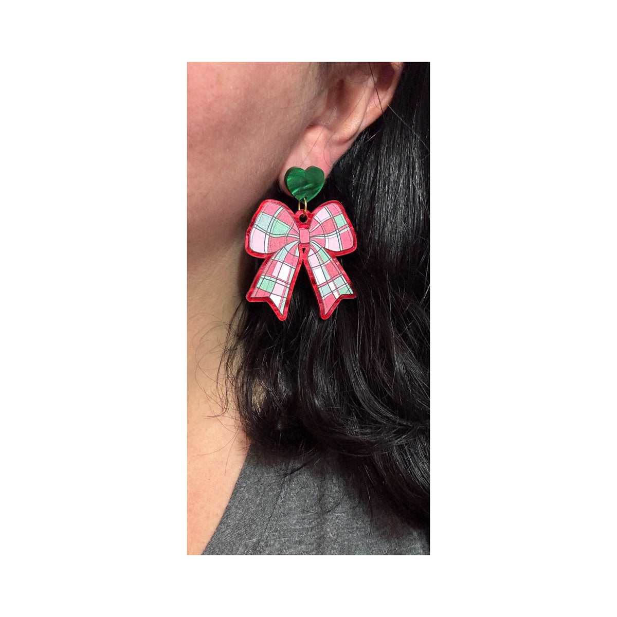 Plaid Christmas Bow Drop Earrings