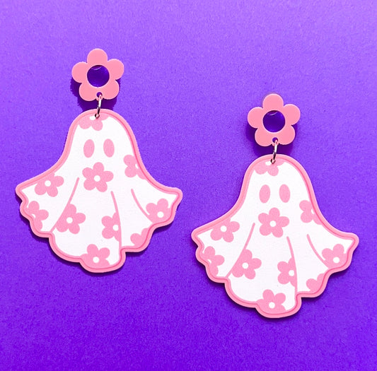 Pastel Pink Groovy Ghost Drop Earrings