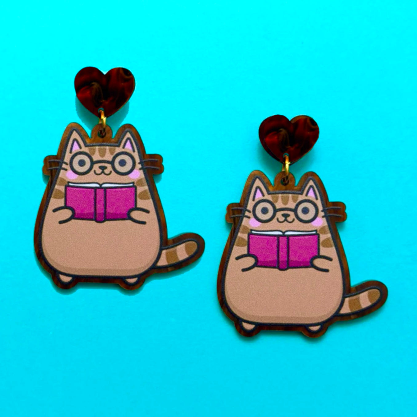 Bookish Cat Acrylic Drop Earrings