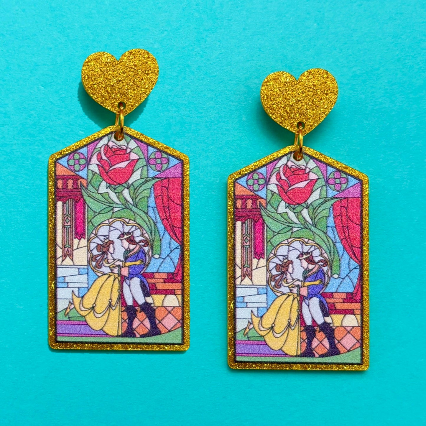 Belle & Prince Stained Glass Glitter Acrylic Earrings